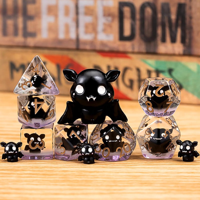 weyano DND Resin Bat Dice Set, D&D Polyhedral Dice for Dungeons and Dragons RPG, MTG Role Playing Games D and D Dice 7pc D20 D12 D10 D8 D6 D4 - Image 5